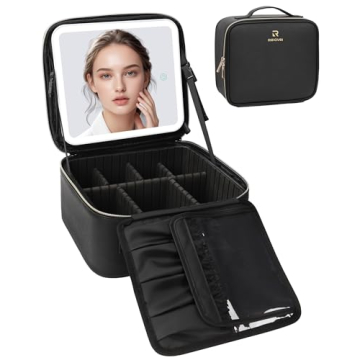 Relavel Makeup Bag with Light Up Mirror, Makeup Case Travel Cosmetic Bags Brush Organizer Storage Bo...