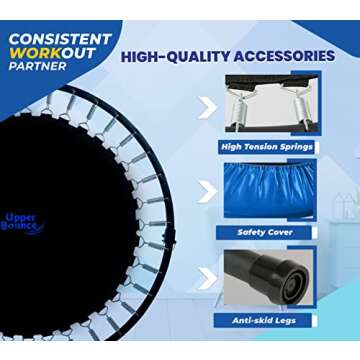 Machrus Upper Bounce Mini Trampoline for Adults- Rebounder Exercise Fitness Indoor/Outdoor Trampoline- Small Foldable Trampoline for Kids with Adjustable Bar and Safety Padding