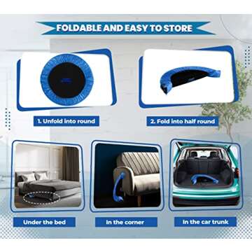 Machrus Upper Bounce Mini Trampoline for Adults- Rebounder Exercise Fitness Indoor/Outdoor Trampoline- Small Foldable Trampoline for Kids with Adjustable Bar and Safety Padding