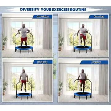 Machrus Upper Bounce Mini Trampoline for Adults- Rebounder Exercise Fitness Indoor/Outdoor Trampoline- Small Foldable Trampoline for Kids with Adjustable Bar and Safety Padding