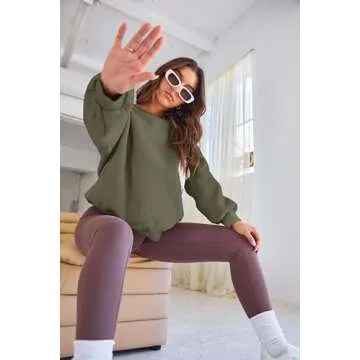 EFAN Womens Oversized Sweatshirts Crewneck y2k Hoodies Fall Fashion Outfits Teen Girls Cute Sweater 2025 Winter Clothes ArmyGreen S