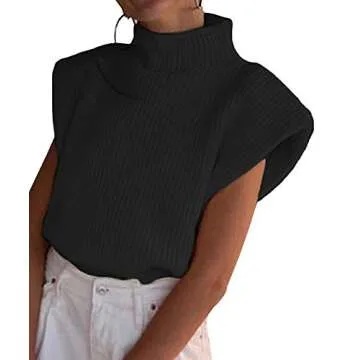 Trendy xxxiticat Women's Knitted Sweater Vest with Shoulder Pads