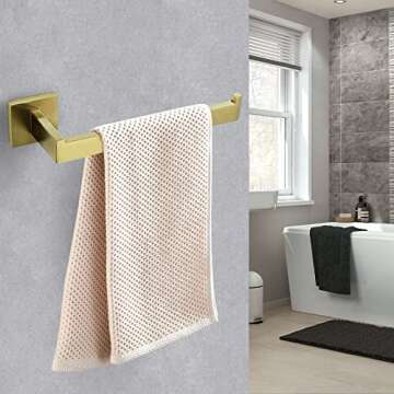 WINCASE Gold Bathroom Towel Holder, Wall Towel Ring, Brushed Brass Towel Rack Champagne SUS 304 Stainless Steel Concealed Installtion