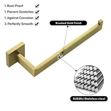 WINCASE Gold Bathroom Towel Holder, Wall Towel Ring, Brushed Brass Towel Rack Champagne SUS 304 Stainless Steel Concealed Installtion