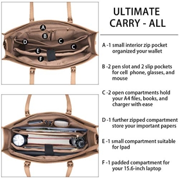 Laptop Bag for Women Lightweight Waterproof Leather 15.6"