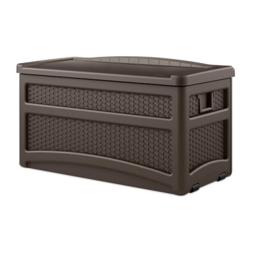 Suncast Durable 73 Gallon Outdoor Plastic Storage Chest with Handles, Wheels, and Seat for Patio, Ga...