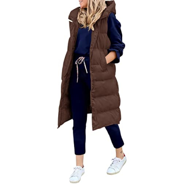 LEANI Women's Long Puffer Vest - Hooded Sleeveless Jacket for Ultimate Warmth