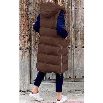 LEANI Women's Warm Hooded Puffer Vest with Pockets Army Green