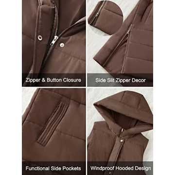 LEANI Women's Warm Hooded Puffer Vest with Pockets Army Green