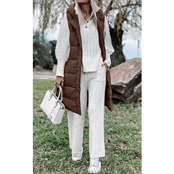 LEANI Women's Warm Hooded Puffer Vest with Pockets Army Green