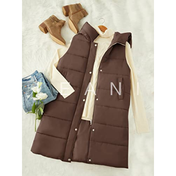 LEANI Women's Warm Hooded Puffer Vest with Pockets Army Green