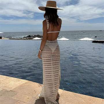 iTranyee Women Sexy Cut Out Backless Crochet Cover Up Dress Y2k See Through Tank Long Dress Sleeveless Knit Bikini Cover Up