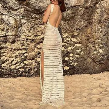 iTranyee Sexy Backless Crochet Cover Up Dress