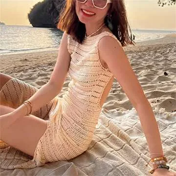 iTranyee Sexy Backless Crochet Cover Up Dress