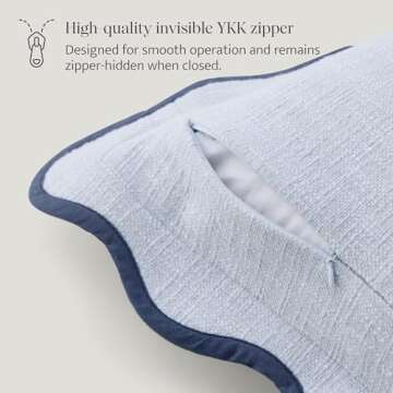 Double Stitch Scalloped Throw Pillow Covers - 100% Cotton Decorative Boho Pillow Covers 20 x 20, Made in India, Square Cushion Case, Modern Home Decor for Couch Sofa Living Room, Arctic Blue