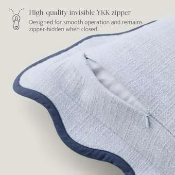 Double Stitch Scalloped Throw Pillow Covers - 100% Cotton Decorative Boho Pillow Covers 20 x 20, Made in India, Square Cushion Case, Modern Home Decor for Couch Sofa Living Room, Arctic Blue