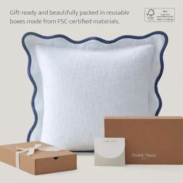 Double Stitch Scalloped Throw Pillow Covers - 100% Cotton Decorative Boho Pillow Covers 20 x 20, Made in India, Square Cushion Case, Modern Home Decor for Couch Sofa Living Room, Arctic Blue