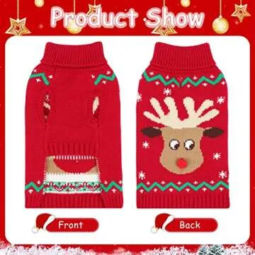 YUEPET Christmas Dog Sweater with Leash Hole, L Size