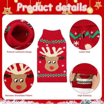 YUEPET Christmas Dog Sweater with Leash Hole, L Size