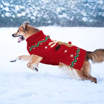 YUEPET Christmas Dog Sweater with Leash Hole, L Size
