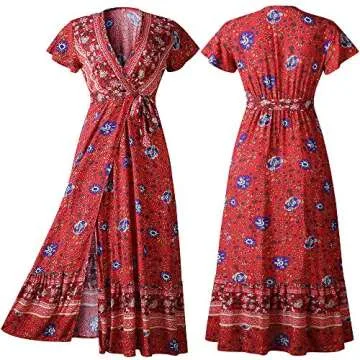 PRETTYGARDEN Women's Boho Floral Wrap Maxi Dress for Summer