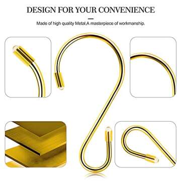 Hotop 36 Pcs 3.15 Inch S Shaped Stainless Steel Hooks Metal Hanging Curtain Hooks Pan Pot Holder Rack for Hanging Pot, Pan, Cups, Plants, Bags, Jeans, Towels(Gold)