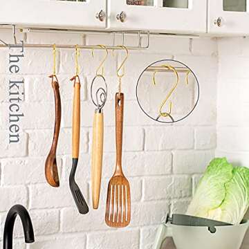 Hotop 36 Pcs 3.15 Inch S Shaped Stainless Steel Hooks Metal Hanging Curtain Hooks Pan Pot Holder Rack for Hanging Pot, Pan, Cups, Plants, Bags, Jeans, Towels(Gold)
