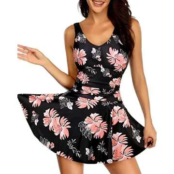 Yonique Modest Tummy Control Vintage Swimdress for Women