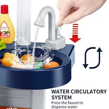 LZZAPJ Kids Play Kitchen Playset, Toddler Toy Kitchen with Remote Control Lights and Music,Pretend Steam and Play Sink, Blue Kitchen Accessories Set for Kid, Birthday for Boy Girl