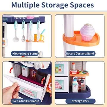 LZZAPJ Kids Play Kitchen Playset, Toddler Toy Kitchen with Remote Control Lights and Music,Pretend Steam and Play Sink, Blue Kitchen Accessories Set for Kid, Birthday for Boy Girl