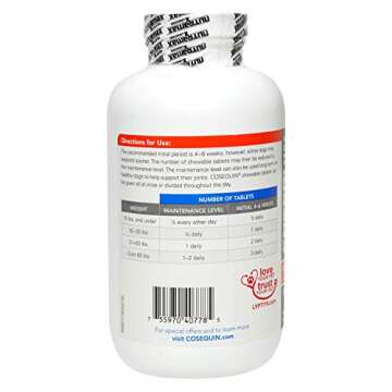 Nutramax Cosequin Maximum Strength Joint Health Supplement for Dogs - With Glucosamine, Chondroitin, MSM, and Hyaluronic Acid, 250 Chewable Tablets