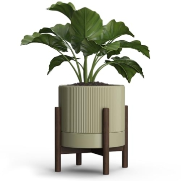 Carrward Ceramic Planter Pots Indoor with Drainage Hole & Saucer,Including Stand,7.3 Inch Mid-Centur...