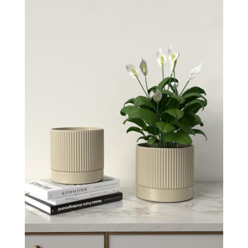Carrward Ceramic Planter Pot with Stand, 7.3 Inch Modern Design