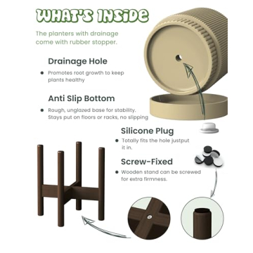 Carrward Ceramic Planter Pot with Stand, 7.3 Inch Modern Design