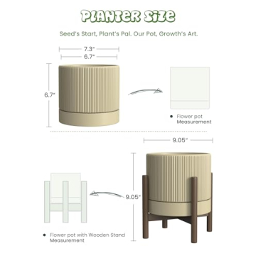 Carrward Ceramic Planter Pot with Stand, 7.3 Inch Modern Design