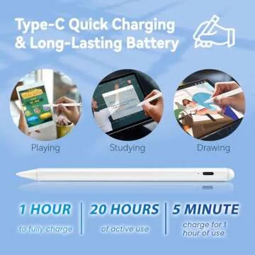 iPad Air 5th Generation Pencil Apple iPad Pen 9th Generation with Palm Rejection Active Stylus Pen for iPad Air 5th/4th,iPad Pro 12.9/11 Inch,iPad 10th/9th/8th/7th/6th,iPad Mini 6 Pencil White