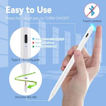 iPad Air 5th Generation Pencil Apple iPad Pen 9th Generation with Palm Rejection Active Stylus Pen for iPad Air 5th/4th,iPad Pro 12.9/11 Inch,iPad 10th/9th/8th/7th/6th,iPad Mini 6 Pencil White