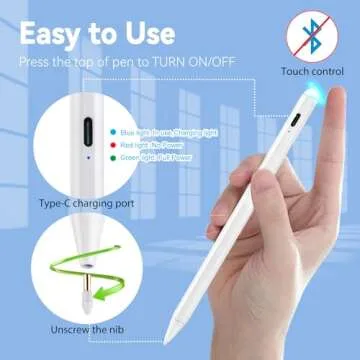 iPad Air 5th Generation Pencil Apple iPad Pen 9th Generation with Palm Rejection Active Stylus Pen for iPad Air 5th/4th,iPad Pro 12.9/11 Inch,iPad 10th/9th/8th/7th/6th,iPad Mini 6 Pencil White