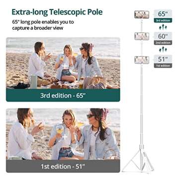 ATUMTEK 65" Selfie Stick Tripod, All in One Extendable Phone Tripod Stand with Bluetooth Remote 360?...
