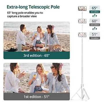 ATUMTEK 65" Selfie Stick Tripod, All in One Extendable Phone Tripod Stand with Bluetooth Remote 360?...