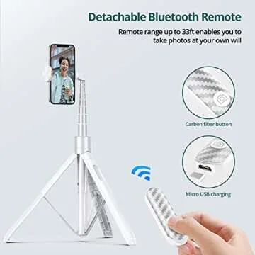 ATUMTEK 65" Selfie Stick Tripod, All in One Extendable Phone Tripod Stand with Bluetooth Remote 360° Rotation for iPhone and Android Phone Selfies, Video Recording, Vlogging, Live Streaming, White