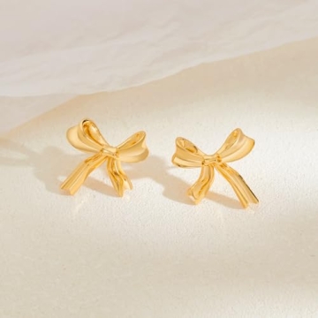 HESSAWELL Gold Bow Stud Earrings for Women Fashion Accessories