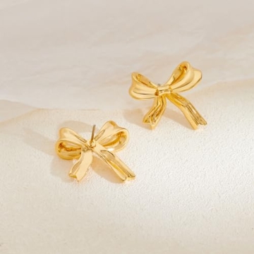 HESSAWELL Gold Bow Stud Earrings for Women Fashion Accessories