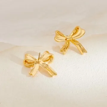 HESSAWELL Gold Bow Stud Earrings for Women Fashion Accessories