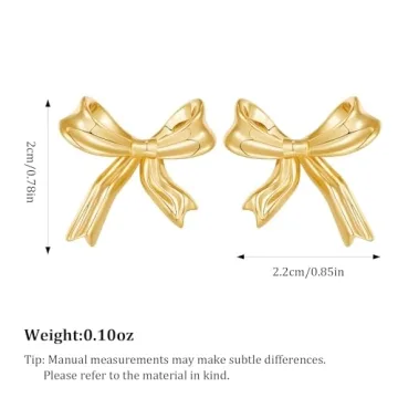 HESSAWELL Gold Bow Stud Earrings for Women Fashion Accessories