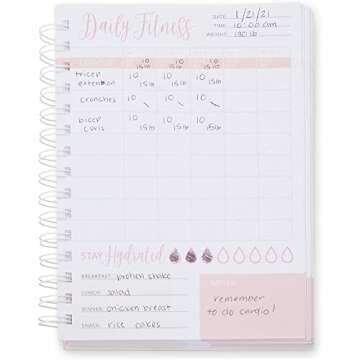 Fitness Tracker Journal for Women, Pink Workout Notebook (6 x 8 Inches)