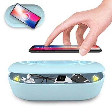 Cahot UV Light Sanitizer Box with Wireless Charging, 8 UV-C LED Lights for Phones, Toothbrushes, Nai...