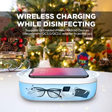 Cahot UV Light Sanitizer Box with Wireless Charging, 8 UV-C LED Lights for Phones, Toothbrushes, Nail Tools, Jewelry, and More (Blue)