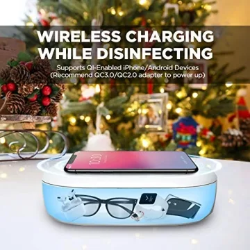 Cahot UV Light Sanitizer Box with Wireless Charging, 8 UV-C LED Lights for Phones, Toothbrushes, Nail Tools, Jewelry, and More (Blue)