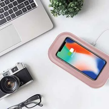 UV Light Sanitizer/Qi-Certified 15W Fast Wireless Charger/Phone Sanitizer/Cell Phone UV Sterilizer/Phone Cleaner/UV Sanitizer Box/EPA Est.No.98629-CHN-1 (Pink)